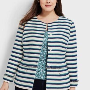 Talbots Size 12P Blue Striped Fringe Trim Blazer